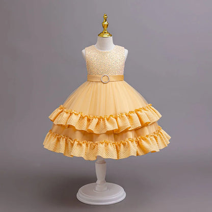 Little Girls Elegant Fluffy Princess Dress Set for Spring Autumn