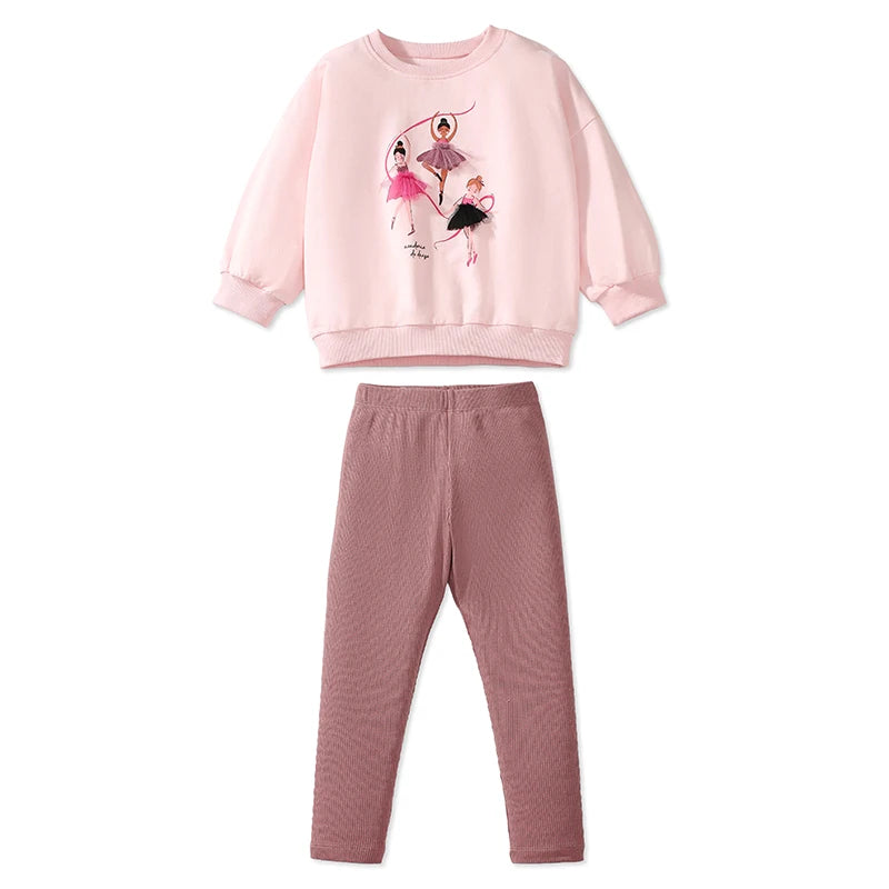 Kids Girls Ballet Dancer Print Tops+ Leggings Sets for Autumn childrensterritory