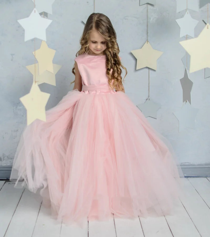 Girls' A-Line Flower Girl Dress with Heart-Shaped Back for Prom