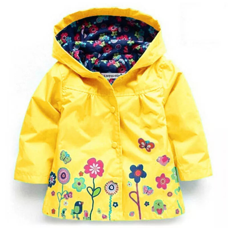Long Sleeve Flower Print Waterproof Kids Hoodie Windcoat childrensterritory