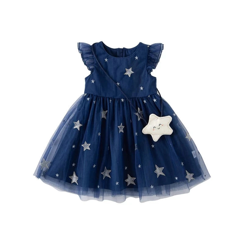 Star Ruffle Design Mesh Princess Party Dress for Kids Girl childrensterritory