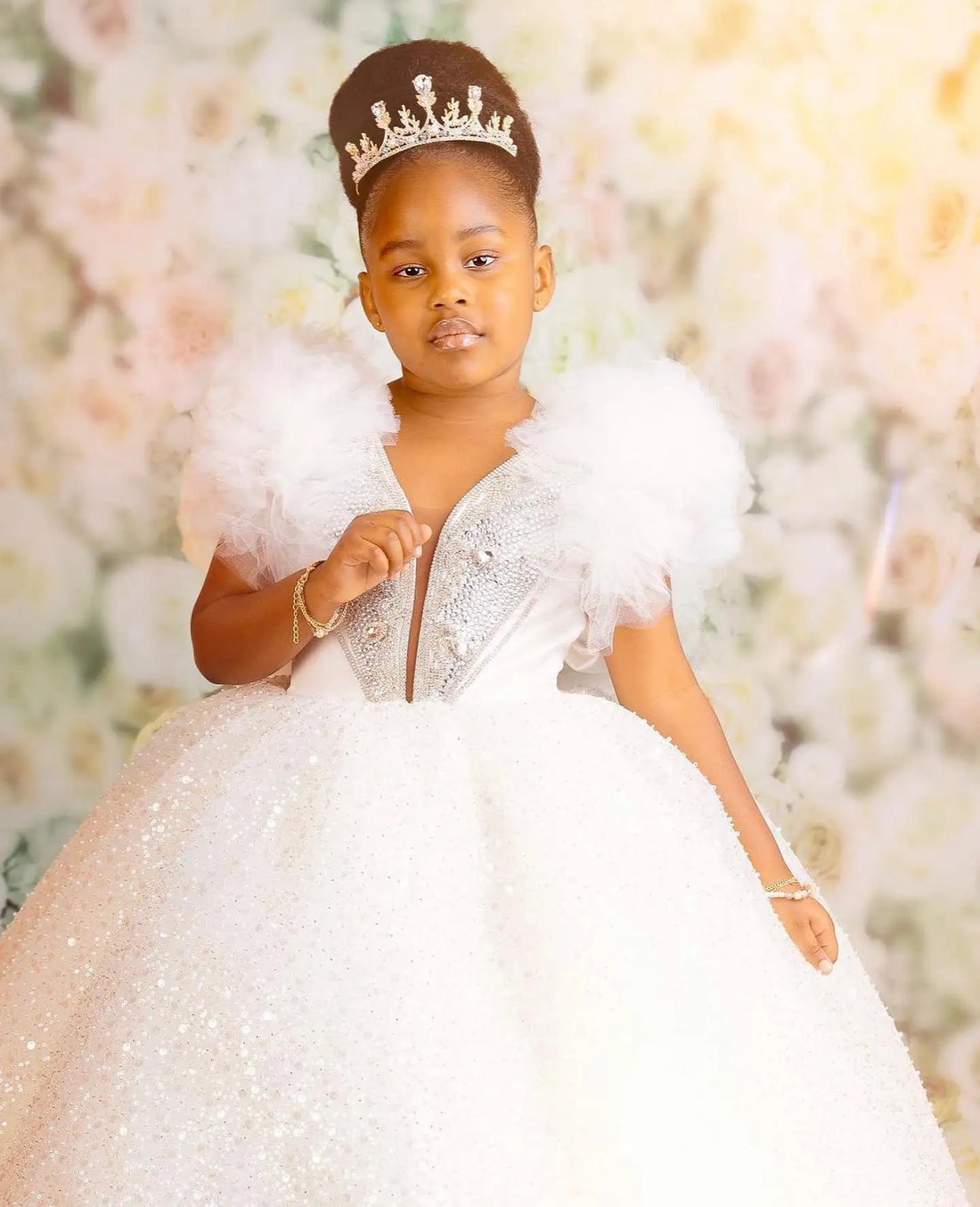 White Gltter Tulle Kids Pageant Dress for Party Prom Birthday childrensterritory