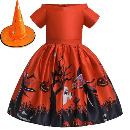 Vampire Pumpkin Print Halloween Costume for Kids Girls