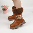 Princess Girls Zipper Flower Design Warm Fur Boots childrensterritory