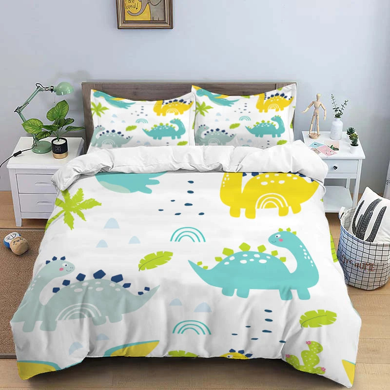 HD Cartoon Dinosaur Print Bedding Set for Kids Bed childrensterritory