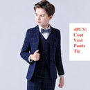 Kids Boys Top Quality Plaid Wedding Suit Formal Tuxedo