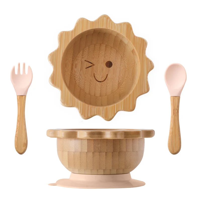 Baby Wooden Tableware Set with Silicone Suction Handle childrensterritory