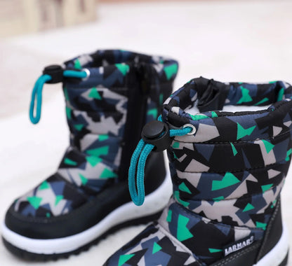 Kids Fashion Printed Warm Fur long Zipper Boots childrensterritory