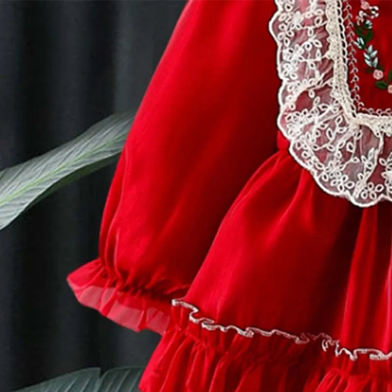 Baby Girl Flower Pattern Fluffy Dresses for Spring And Autumn