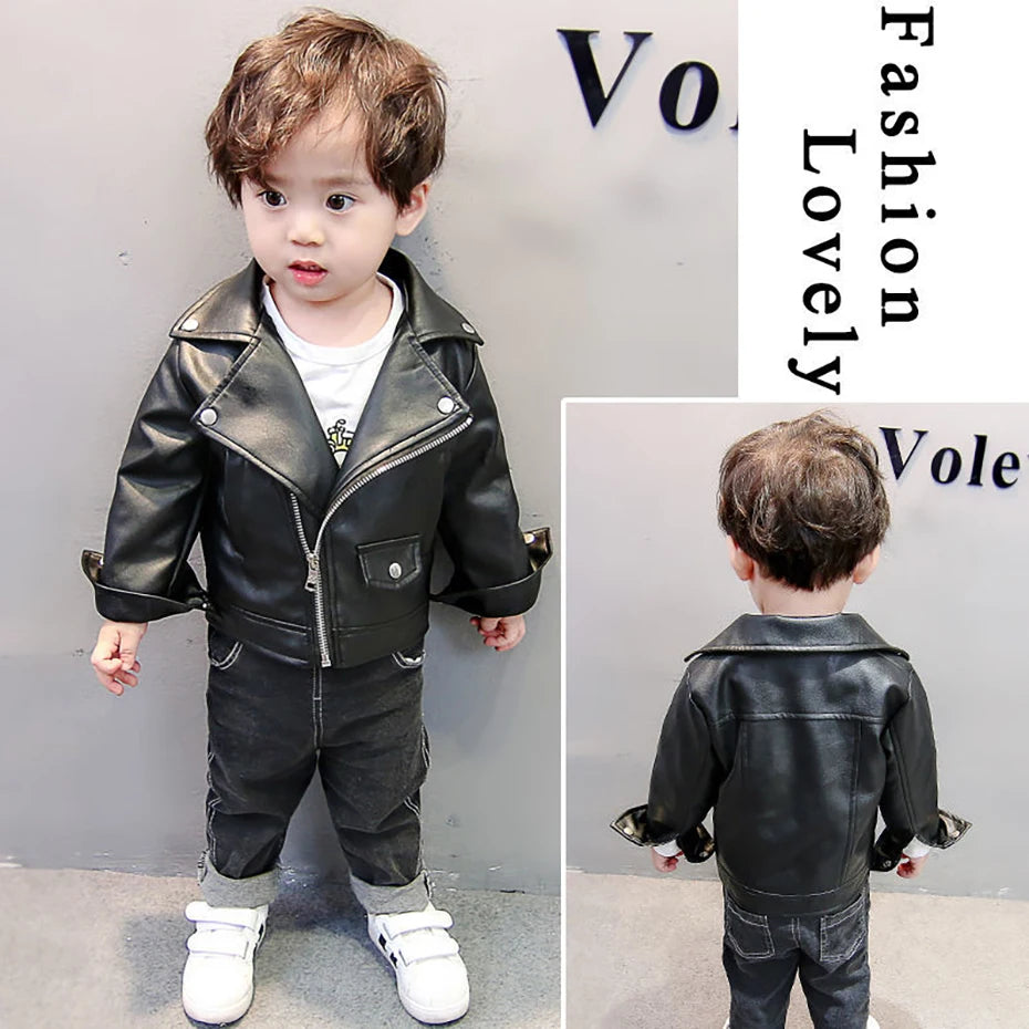 Little Boys Girls Solid Leather Jacket For Spring Autumn childrensterritory