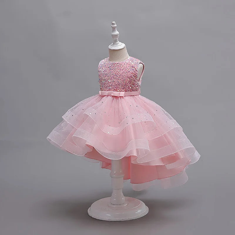 Kids Girls Princess Sequins Party Dresses with Trailing