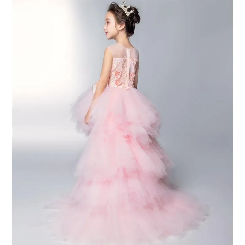 Baby/Kids Girls Pink Tulle Trailing Princess Gown