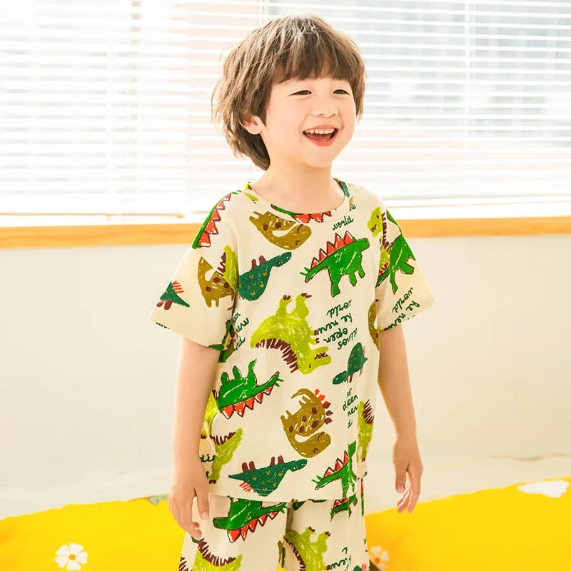 Kids Cartoon Print Short Sleeves Summer Pajamas Sets childrensterritory