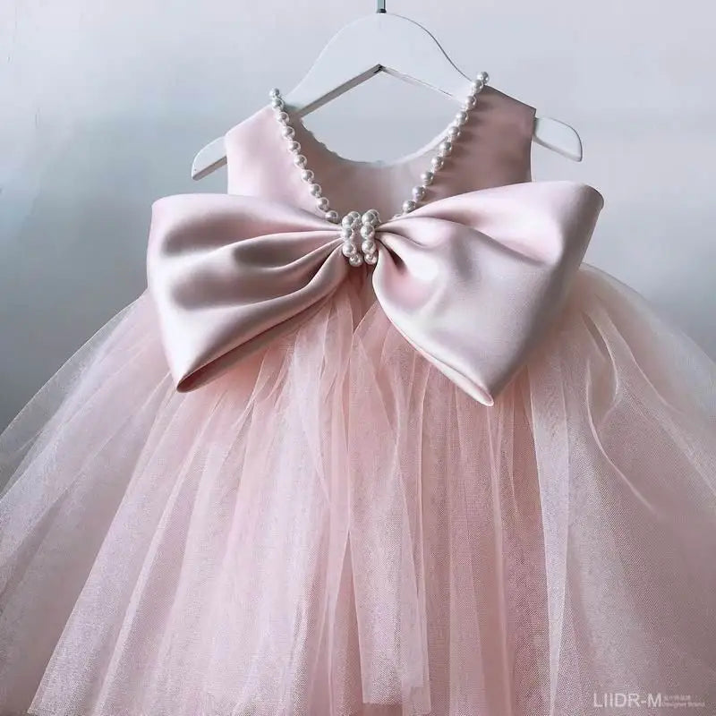 Little Girls Bridemaid Wedding Party Big Bow Princess Dress