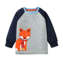 Kids Boys Cartoon Fox Embroidered Cotton T-shirts childrensterritory