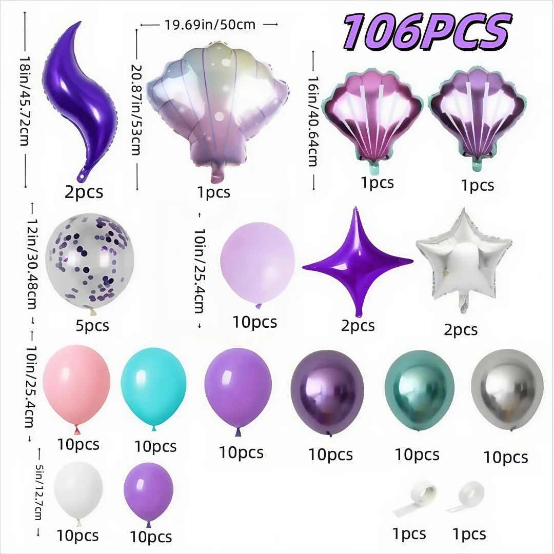 106Pcs Little Mermaid Theme Party Balloon Arch Decorations