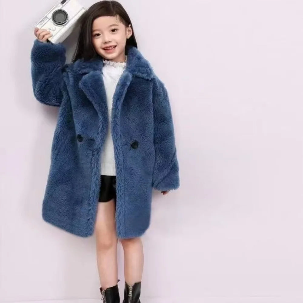 Girls' Long-Sleeved Soft Fur Winter Coat