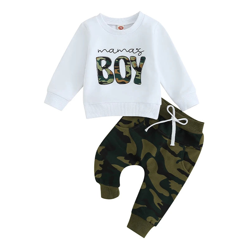 Baby Boy Camouflage Letter Print Warm Tracksuit Set