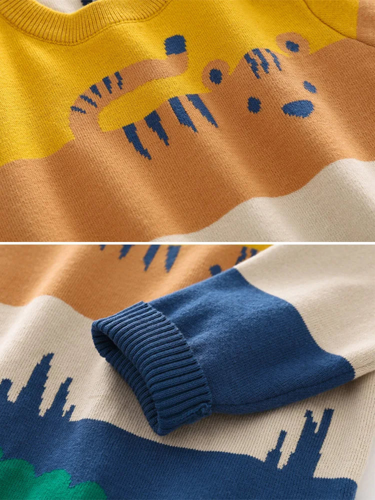 Kids Long-Sleeved Cartoon Print Winter Sweater