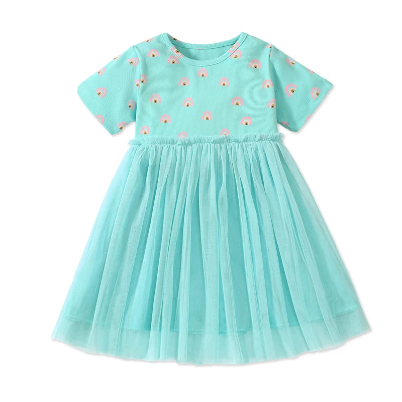 Kids Girls Rainbow Printed Summer Cotton Party Dresses childrensterritory