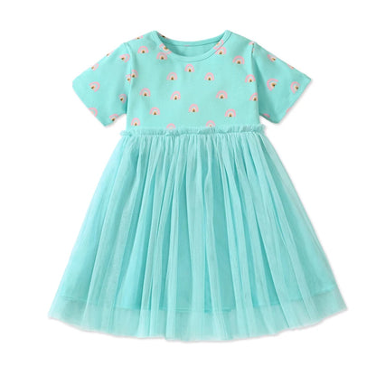 Kids Girls Rainbow Printed Summer Cotton Party Dresses childrensterritory