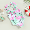 Flamingo Print Backless Kid Girl Beachwear Jumpsuit childrensterritory