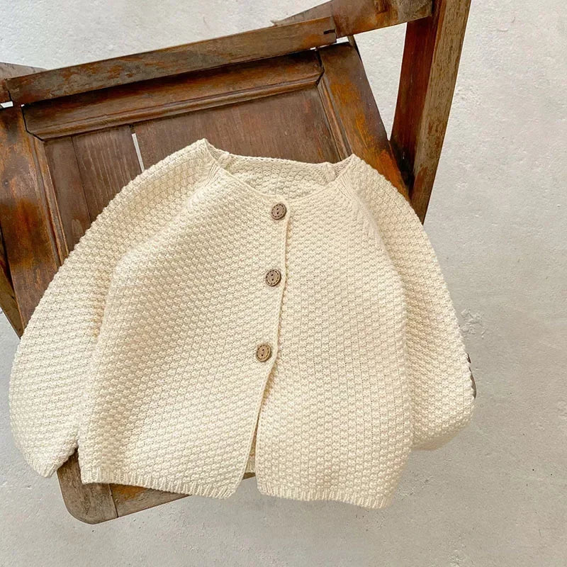 Solid Color Long Sleeve Infant Girls Knitted Cardigans childrensterritory
