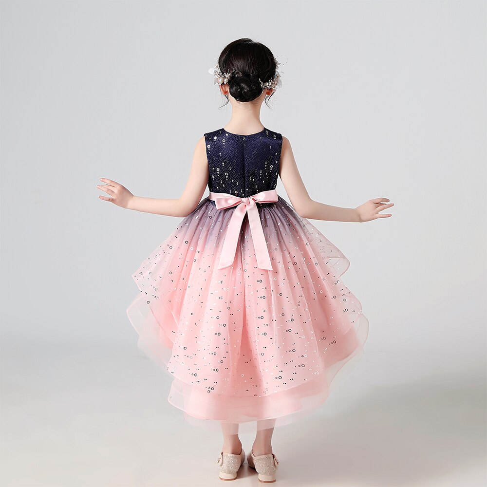 Gradient Sequin Kids Girls Fluffy Mesh Trailing Prom Dress childrensterritory