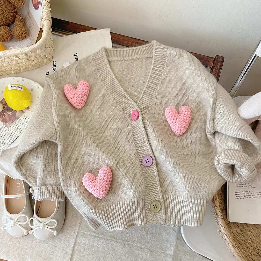 Korean Style 3D Love Knitted Cardigan for Little Girls childrensterritory