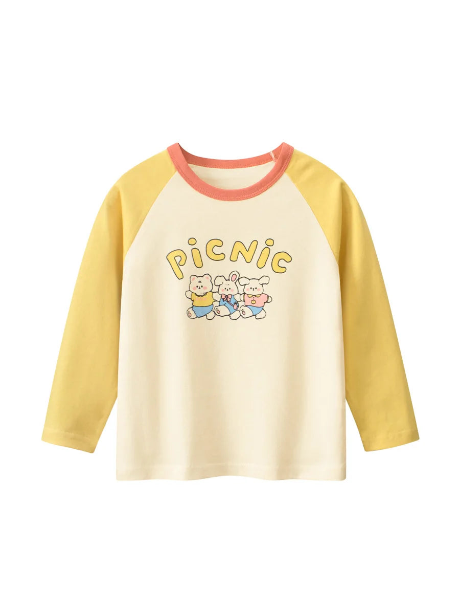 Girls' Cartoon Print Long Sleeves Stylish Tops
