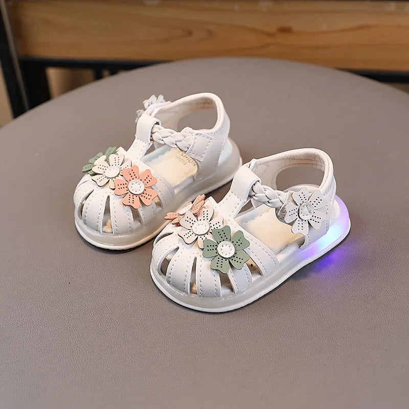 Toddler Girls Lightweight Flower Bow LED Sandals