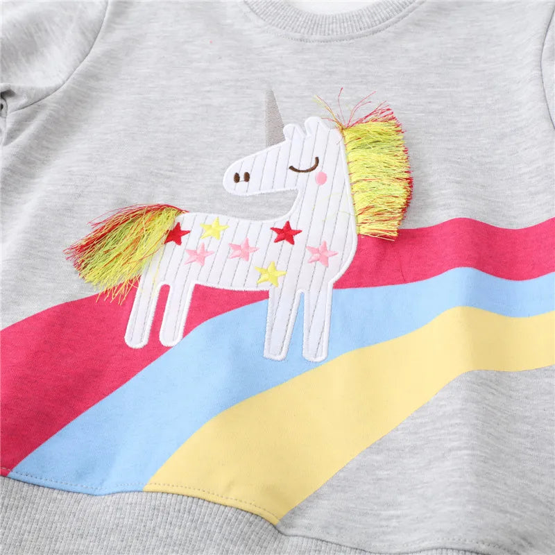 Horse Applique Design Kids Girls Long Sleeve Sweatshirts