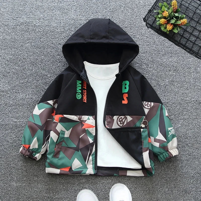 Kids Camouflage Printed Zipper Hooded Thin Jackets childrensterritory