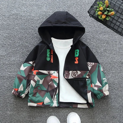 Kids Camouflage Printed Zipper Hooded Thin Jackets childrensterritory