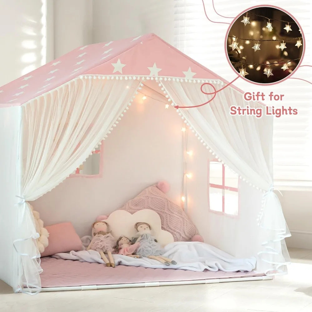 Large Playhouse Tent with Pompoms Door Curtains childrensterritory