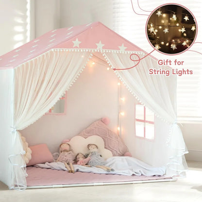 Large Playhouse Tent with Pompoms Door Curtains childrensterritory