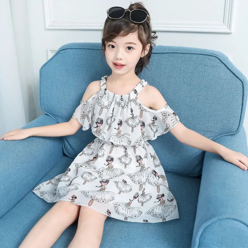 Kids Girls Sleeveless Kitty Design Summer Party Dresses