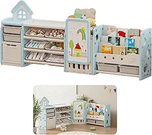 Multipurpose Toy Storage Rack and Drawing Board for Kids