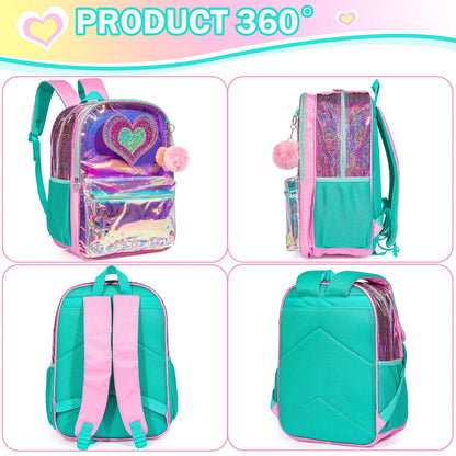 Sequin Heart and Star Design School Backpack Set for Girls childrensterritory