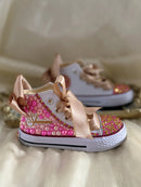 Kids Girls Pink Sparkle Gold Rhinestones Canvas Sneakers