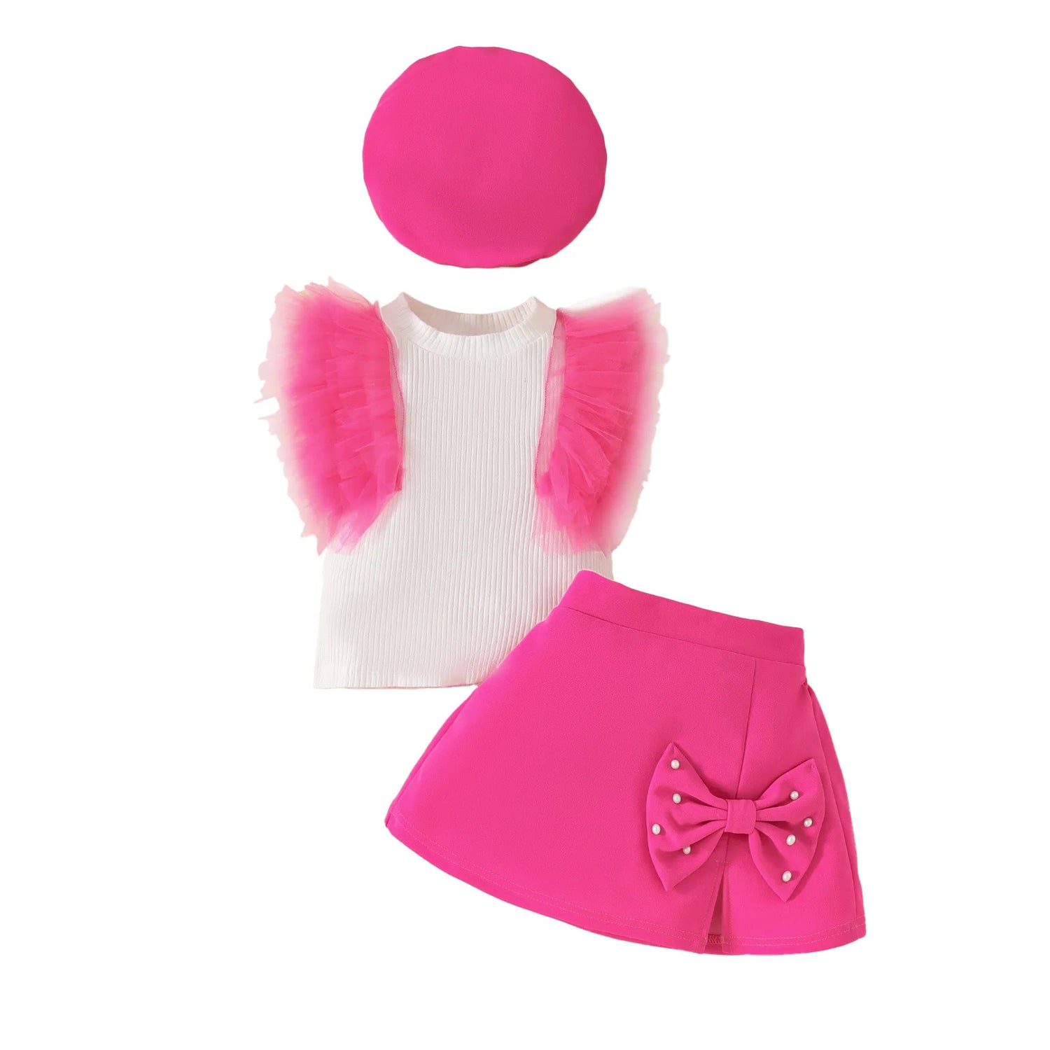Baby Girls 3Pcs Cute Top+Bow Skirt+Beret Summer Outfit childrensterritory