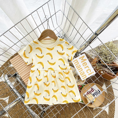 Fruit Print Little Girls Summer Holiday Cotton Dresses childrensterritory