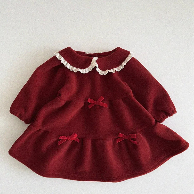 Girls' Solid Colour Collar Design Winter Dresses childrensterritory