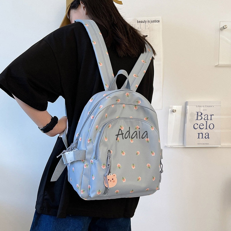 Floral Backpack for Girls with Personalized Embroidery Name childrensterritory
