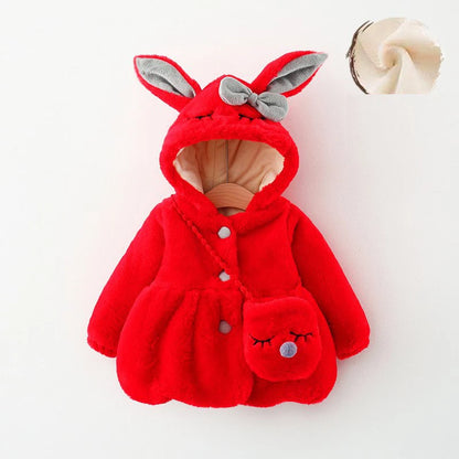 Rabbit Ear Warm Hooded Jackets+Bag for Baby Girls
