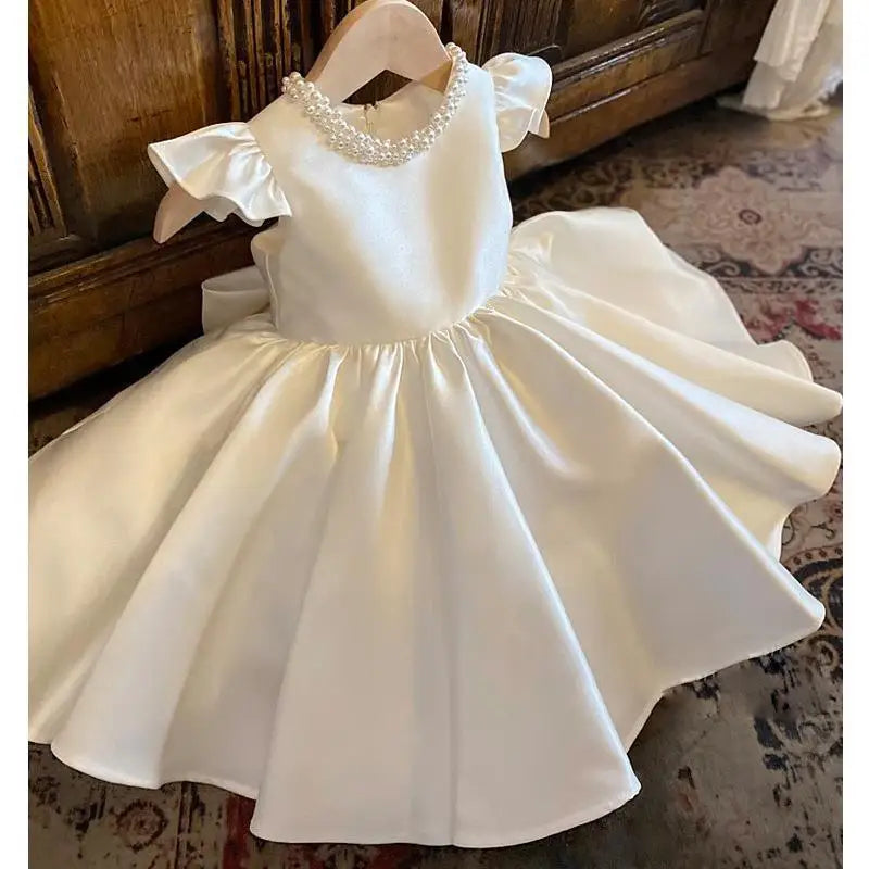 Pearl Neck Design Fluffy Kids Girls First Communion Dresses childrensterritory