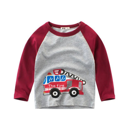 Cartoon Excavator Print Kids Boys Cotton T-shirts