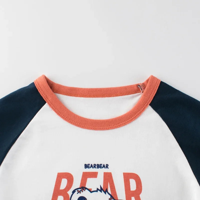 Trendy Boys Long Sleeve Bear Cartoon Design Cotton T-Shirts childrensterritory