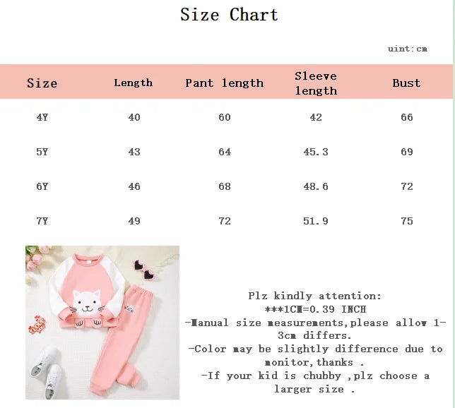 Girls Cartoon Letter Print Sweatshirt and Trousers Set