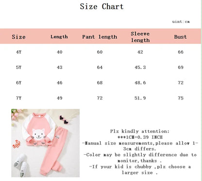 Girls Cartoon Letter Print Sweatshirt and Trousers Set